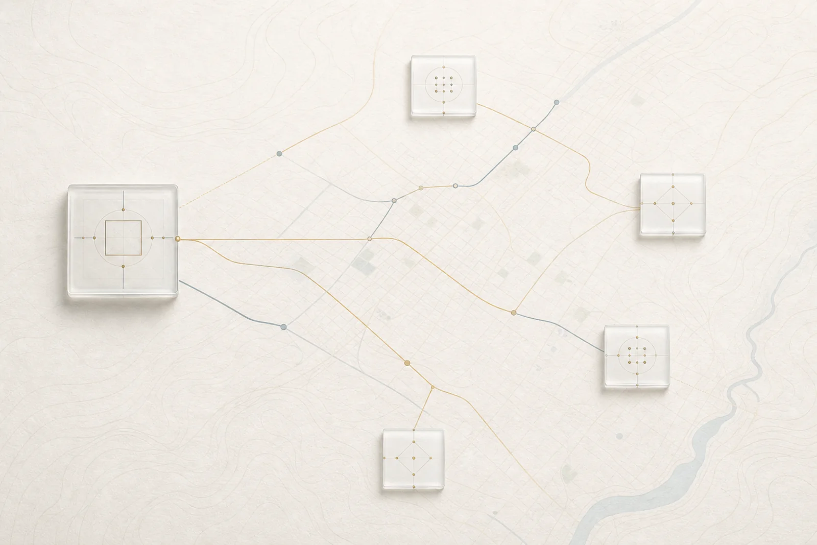 Abstract replication map connecting one origin node to several local node plates